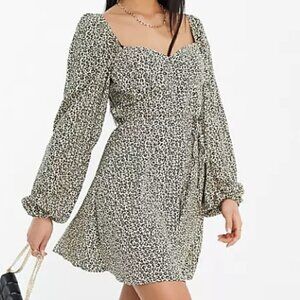 ASOS Women's Size 6 (UK 10) Cream Animal Print Milkmaid Corset Mini Dress
